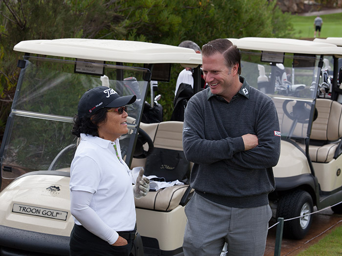 Here's Cathi catching up with Team Titleist...