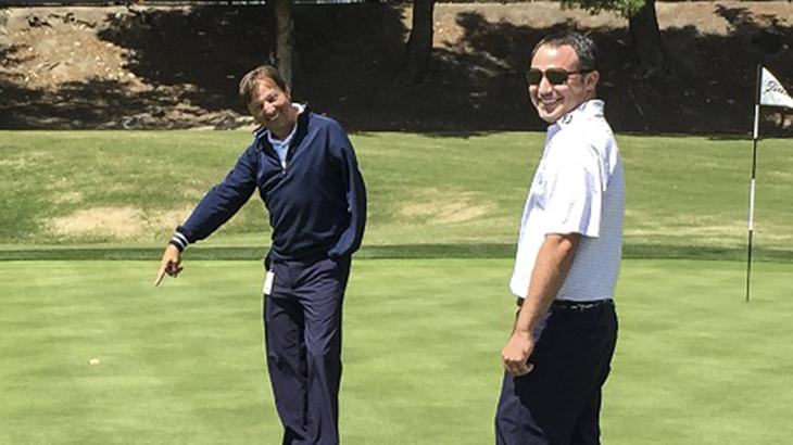 Mike and Chris selecting the holes for the putting...