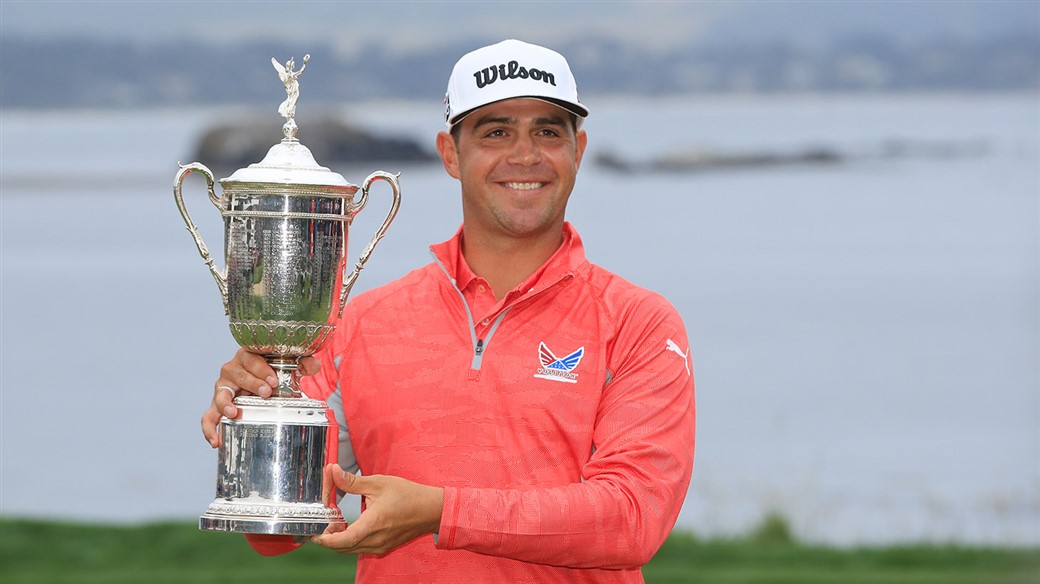 Gary Woodland Holds the champion's Trophy after winning the 119th U.S Open at Pebble Beach