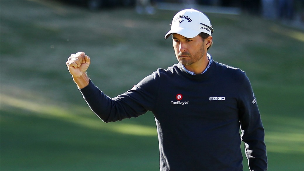  Titleist golf ball player Kevin Kisner reacts after holing a putt at the 2019 WGC-Dell Technologies Match Play
