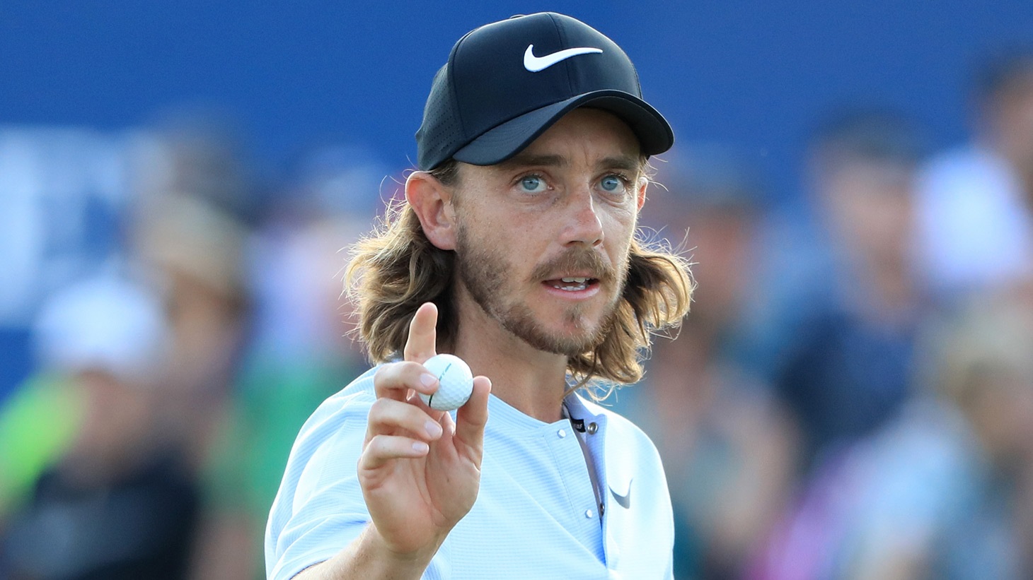 Tommy Fleetwood salutes the crowd with his Pro V1x golf ball at the 2018 Abu Dhabi Championship