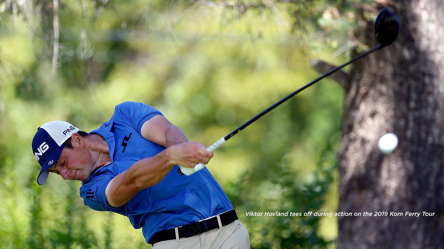 Viktor Hovland tees off with his Pro V1 golf ball during action on the 2019 Korn Ferry Tour